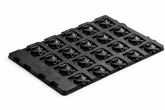 Thermoformed ESD tray for electronics packaging