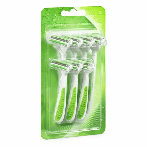 Thermoformed retail packaging for razors