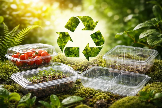Recyclable thermoformed rPET tray