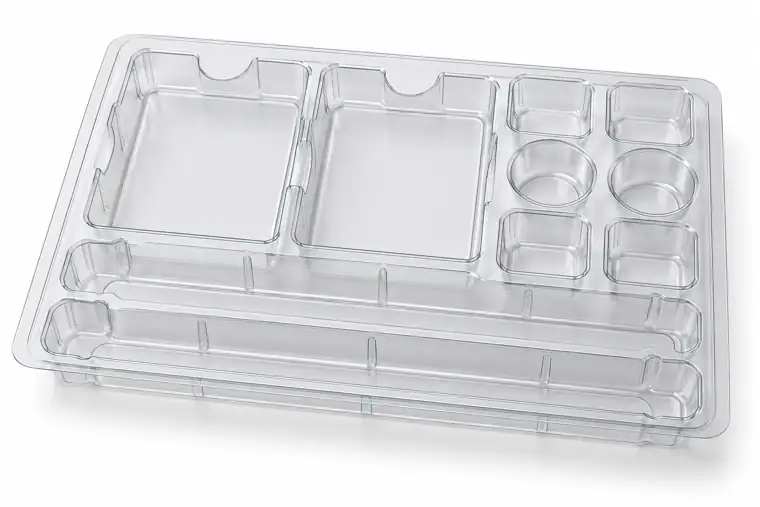 Inserto termoformado transparente con compartimentos para juguetes