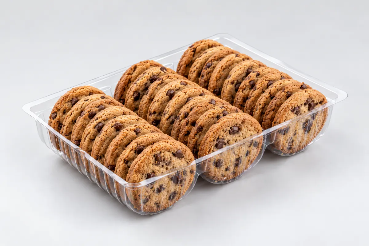 Clear thermoformed PET cookie tray